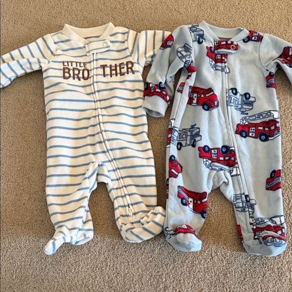 Carter's Other - Carter's Blue Striped and Fire Truck Print Footies
